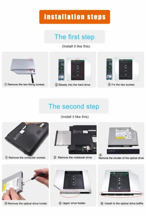 Boîtier Rack pour Disque Dur Secondaire SSD M2 NGFF pour Ordinateur Portable SATA 9.5 mm