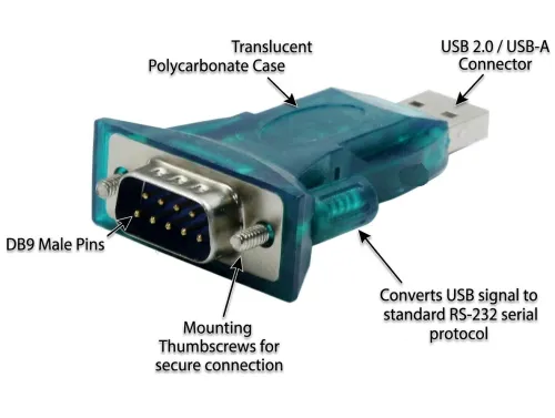 Adaptateur Convertisseur USB 2.0 vers Port Série RS232, Connecteur DB9 Mâle, avec Câble de Rallonge USB