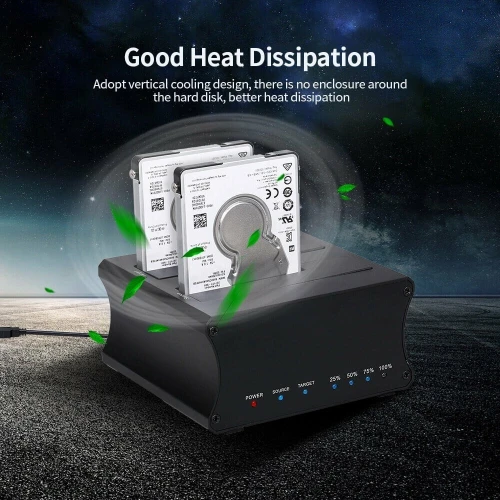 Station d'Accueil Double HDD SATA 2,5/3,5 Pouces, USB 3.0, Clonage Offline, Boîtier d'Aluminium 