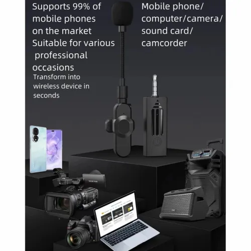 Microphone Sans Fil Auxiliaire Singel Transmetteur pour Enregistrement,Vlog.. Multi-plateformes K36