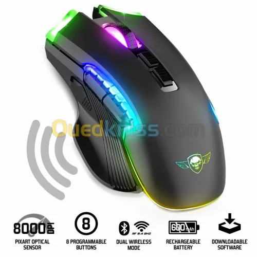 Souris Gamer sans Fil Rechargeable Programmables Capteur 4800 DPI RGB S-EM70RF Spirit Of Gamer