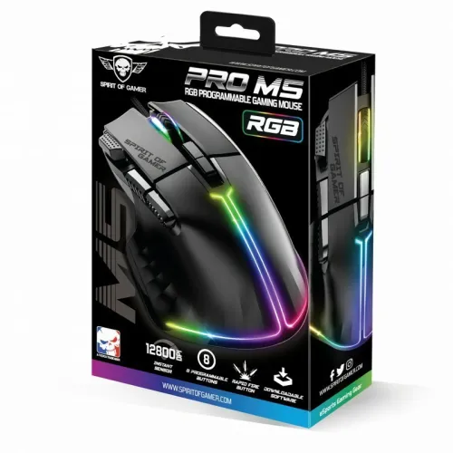 Souris USB Gamer Capteur optique 12800 dpi - 8 boutons programmables RGB PRO-M5 Spirit Of Gamer