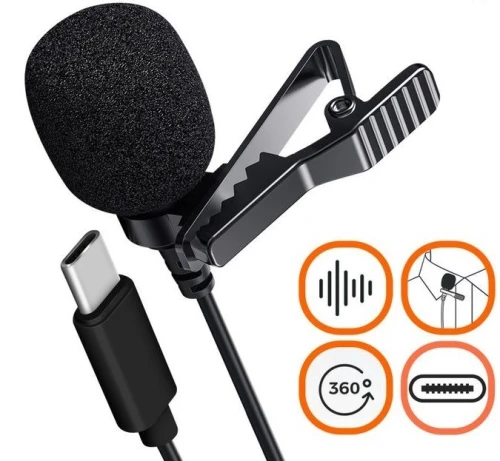 Microphone Cravate Anti-Bruit USB Type-C + Entrée Aux Jack 3.5mm 1.5M JH-042-A LAVALIER 