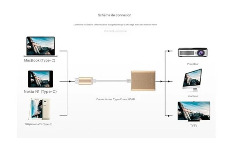 Adaptateur Vidéo USB Type-C Mâle vers HDMI Femelle