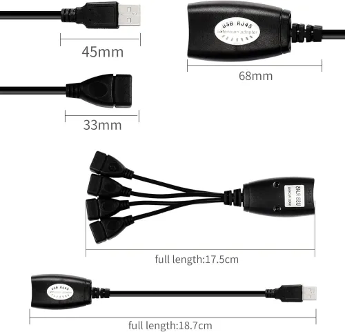 Hub d'Extension USB 2.0 4 Ports Par RJ45 CAT5 / CAT5E / CAT6 RJ45 vers USB 2.0 Jusqu'à 50M