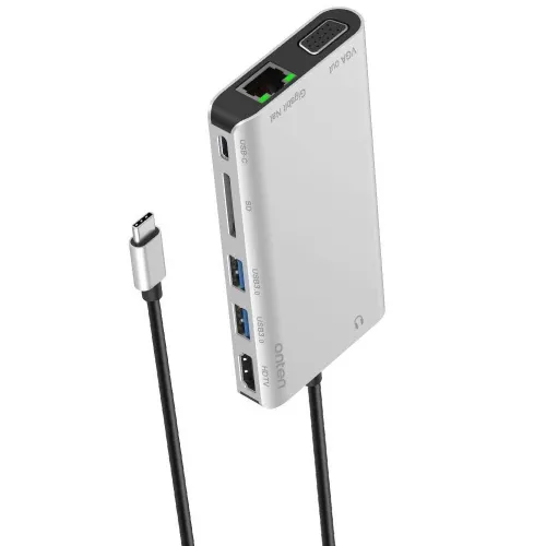 Station d'Accueil Multifonction 8-en-1- USB-C, Vidéo HDMI+VGA 4K,  Réseau Gigabit, OTN-9591B ONTEN