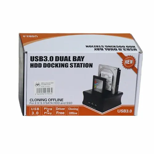 Station d'Accueil Double HDD SATA 2,5/3,5 Pouces, USB 3.0, Clonage Offline, Boîtier d'Aluminium 