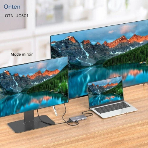 Station d'Accueil USB-C 12-en-1 Vidéo 4K, Recharge 100W, Réseau Gigabit et Plus OTN-UC601 ONTEN