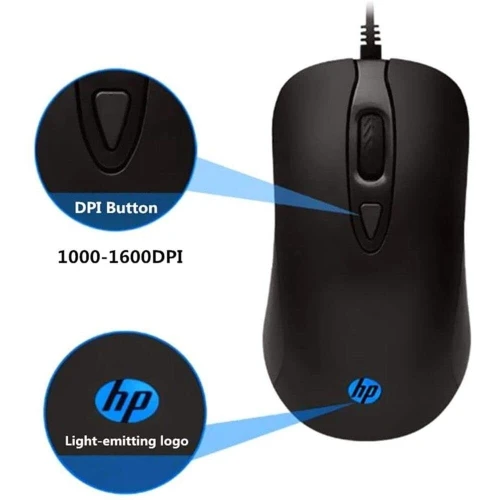 Combo clavier et souris de jeu filaires USB HP KM100 pour ordinateurs de bureau et portables - Noir