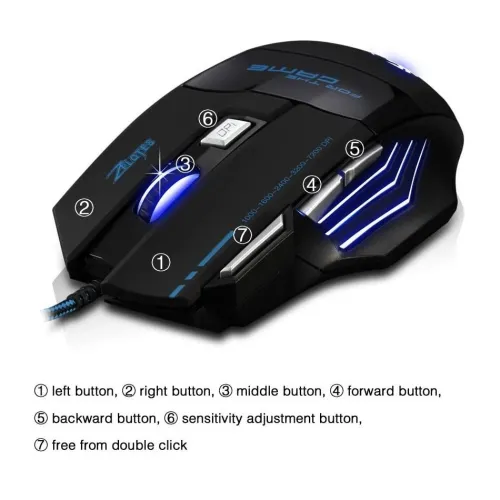 Souris Gaming Professional USB Sans Fil 7200 DPI Réglable 7 Boutons T-80 ZELOTS