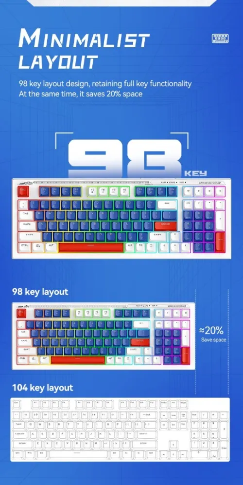 Pack Gaming 2 en 1 - Clavier 98 Touches + Souris Haute Précision 6 Boutons 3600 DPI TF610 T-Wolf