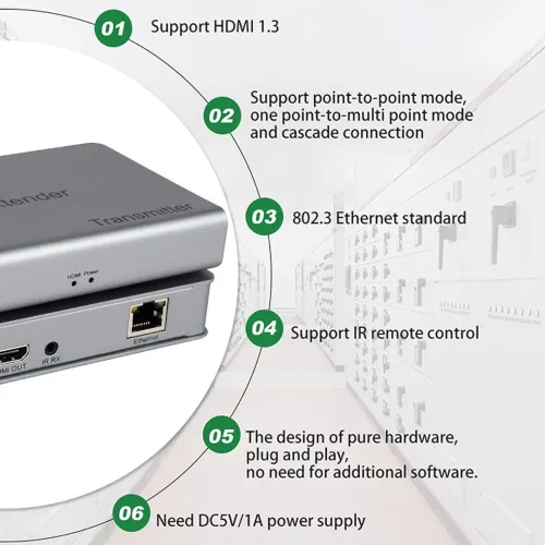Extension HDMI KVM USB Souris & Clavier 200M par Câble Réseau RJ45,  RX + TX 1080P , Contrôle IR