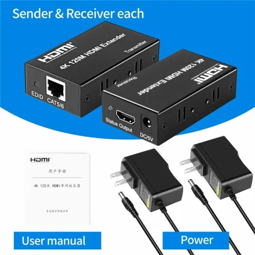 Extender & Rallonge HDMI UHD 4K à 60 Hz 120 m sur Câble Ethernet Cat5e/6