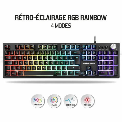 Clavier Gamer Semi-Mécanique Multimédia Anti-Ghosting Rétro-Éclairage RGB PRO-K7 SPIRIT OF GAMER