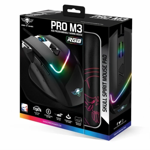 Pack Souris Filaire & Tapis de Souris pour Gamer 7200 dpi 8 Boutons Programmables RGB Pro-M3 