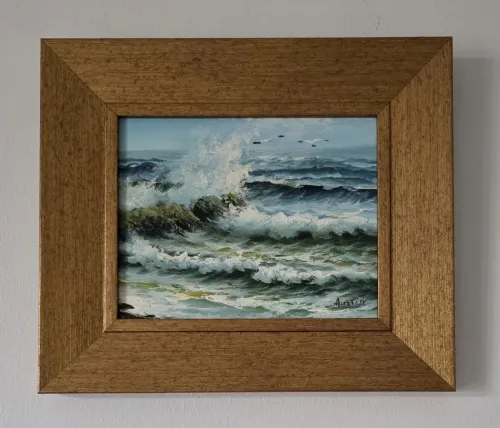 Tableau fait main mer méditerranée 
