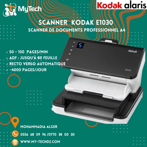 SCANNER KODAK A4 E1030 Scanner à défilement Chargeur 80p, 30ppm / 60 ipm USB 3.2 /Ecran LCD, Rectro-Verso