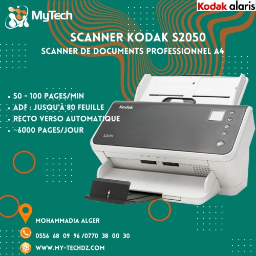 SCANNER KODAK A4 S2050 Scanner de Production, à défilement, Processeur embarqué Cortex A15 1,5 GHz. Chargeur 80p, 50ppm / 100 ipm USB 3.2 /Ecran LCD, Rectro-Verso