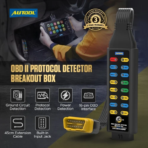 AUTOOL MMT580 OBD II Protocol Detector Breakout Box Diagnostic Tools ECU Power Supply
