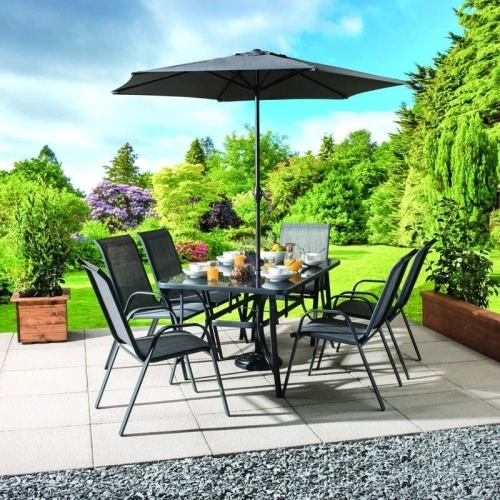 Table de jardin de 6 chaises avec parasol (importation 1er choix)