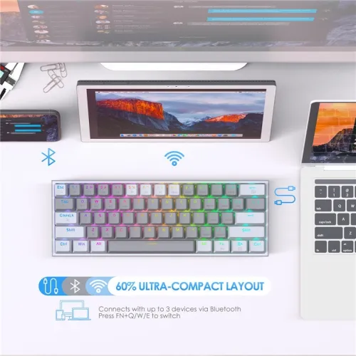 Redragon clavier mécanique gaming sans fil K616 Pro TKL, 5.0 BT/2.4 Ghz 60% Red swittch