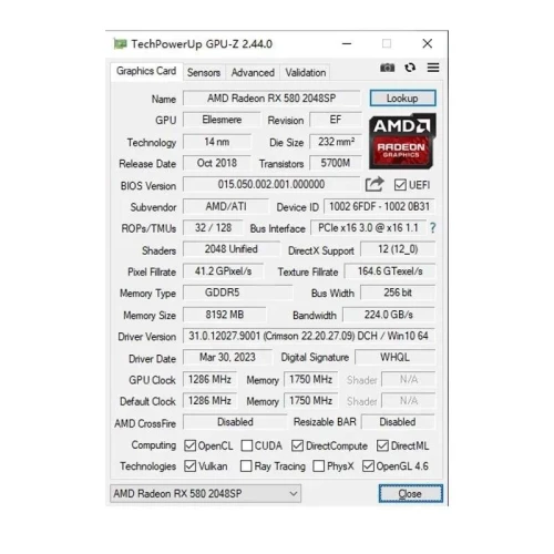 SOYO Radeon RX580 8G Cartes Graphiques GDDR5