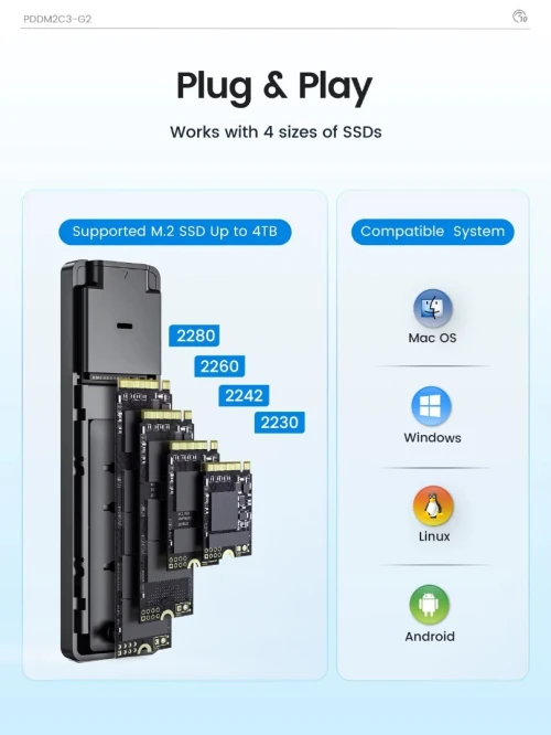 Boîtier / Rack Externe ORICO USB C Pour Disque SSD M.2 NVME PCI-Express