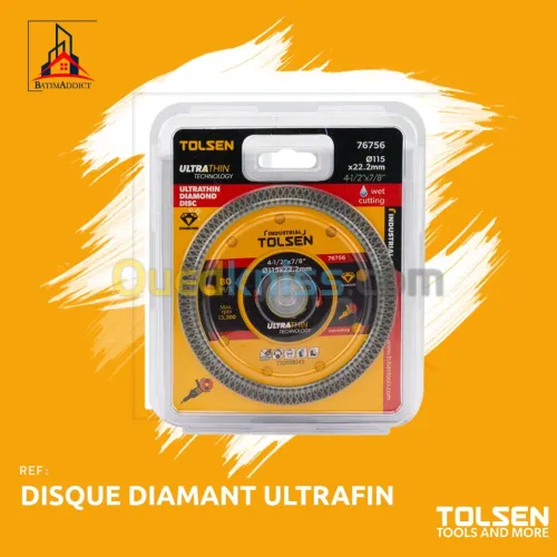 DISQUE DIAMANT COUPE PORCELAINE ET FAIEANCE ULTRA FIN 115MM TOLSEN