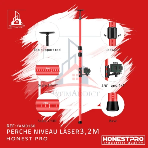 PERCHE POUR NIVEAU LASER 3M50 HONESTPRO