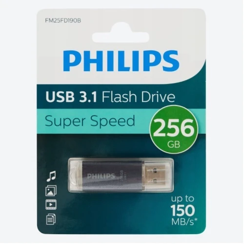 PHILIPS USB FLASH DRIVE 256 GO  UP TO 150 MO/S  USB 3.1 SUPER SPEED  COMPACTE GRIS