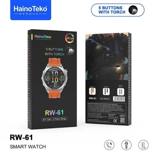 Smartwatch Haino Teko RW-61 avec écran AMOLED lampe de poche intégrée et 3 paires ساعة ذكية أصلية