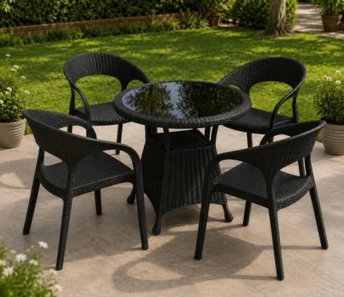 Table de jardin rond avec 04 chaise