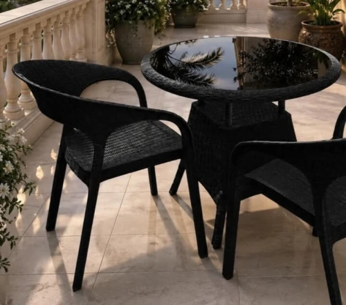 Table de jardin rond avec 04 chaise