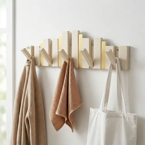 Porte-Manteau Mural Design Piano en Bois avec Touches Dorées - علاقة ملابس خشبية معلاق ملابس خشبي