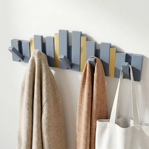 Porte-Manteau Mural Design Piano en Bois avec Touches Dorées - علاقة ملابس خشبية معلاق ملابس خشبي