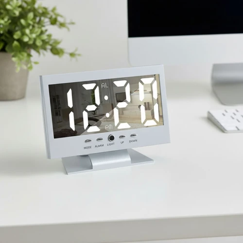ساعة منبه رقمية LED بشاشة مرآة