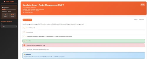 Plate-forme de La certification PMP à votre portée , +3000 questions interactives pour réussir.