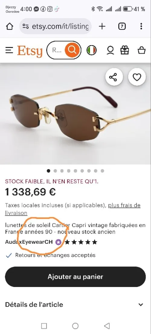 Lunette cartier percé vintage original cadre 22k