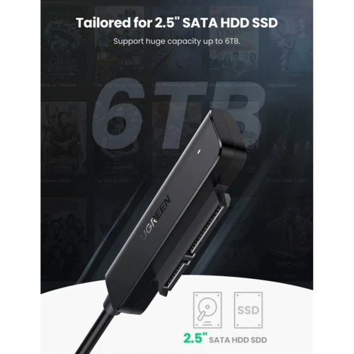 Adaptateur Ugreen 70609 CableSATA USB 3.0 Pour SSD Et Disques Durs 2,5 Pouces
