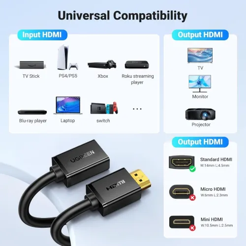UGREEN HDMI Extension Cable 4K HDMI Extender 10FT Male to Female Adapter Cord 