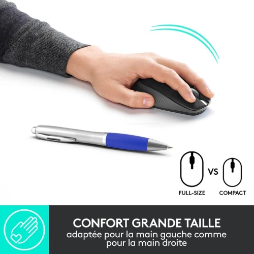 Logitech M190 (Charbon) Souris sans fil - ambidextre - capteur optique 1000 dpi - 3 boutons