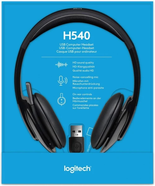 Logitech H540 Casque Filaire, Ecouteurs Stéréo Anti-Parasites, USB, Commandes sur l'Oreillette