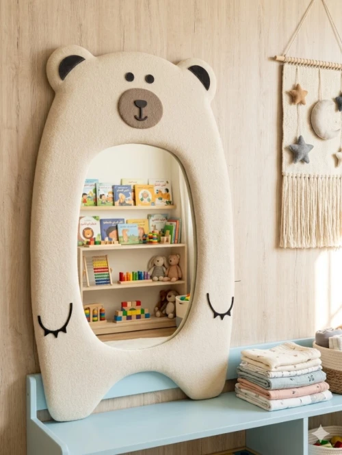Miroir Ours Capitonné Bouclé Marron 110cm Édition Premium Confort