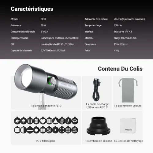 Torche À Main LED Avec Motifs NEEWER BASICS FL10 ( 10W / 20 Filtres )