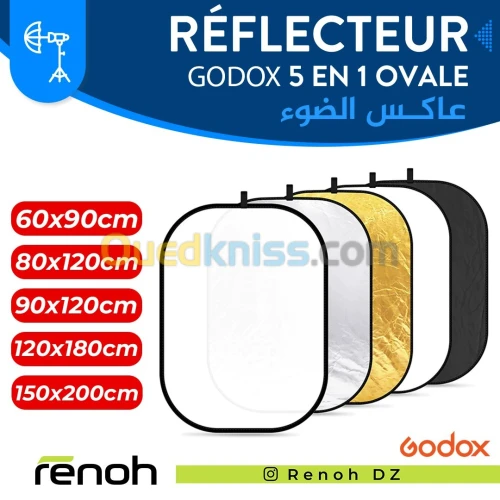 GODOX - Réflecteur pliable ovale 5 en 1 diffuseur blanc noire argent doré