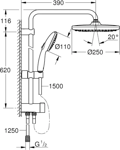 Colonne De Douche sans mitigeur VITALIO START 250 GROHE