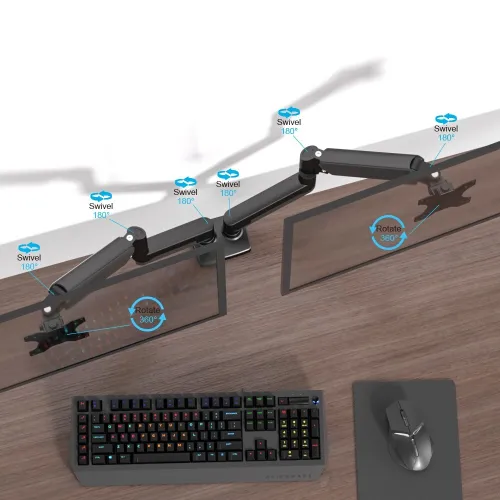 Support de Bureau pour 2 Écrans 3D ANYTOOL - Rotation 360, Inclinaison 15 Charge Maximale 8KG par Écran ATS-002-3D