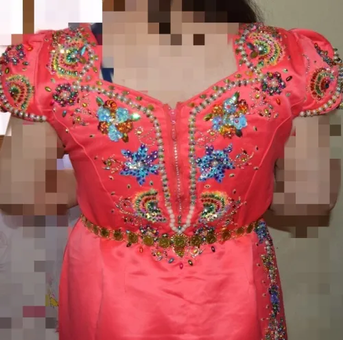 Gandoura perlage saumon ڨندورة