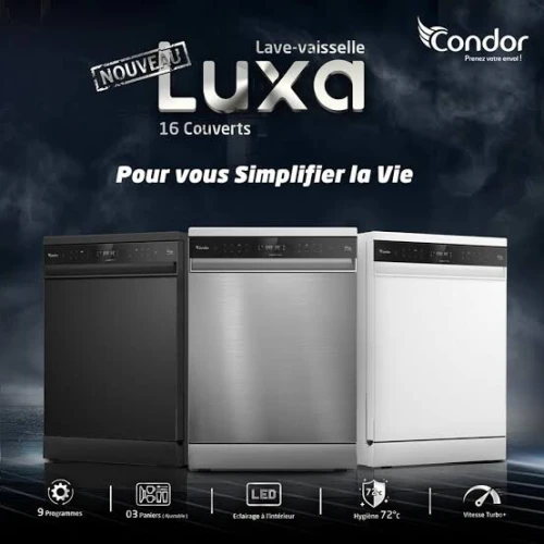 Promotion lave vaisselle condor luxa 16 couverts inox et noir