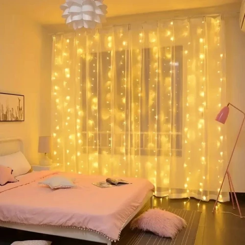 Guirlande guirxiété lumineuse décor ramadan Rideau 3x3 mètres coloré/Jaune ضوئي ملون وأصفر FLASH